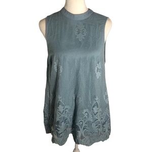Entro light blue lace overlay tie back sleeveless top Sz Small